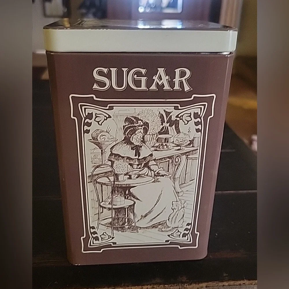 Vintage Sugar Tin with Brown Design